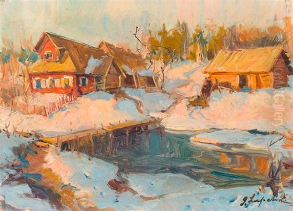 Winterlandschaft Mit Bach Oil Painting by Georgi Alexandrovich Lapchine