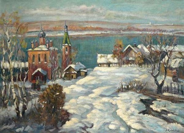 Paysage Enneige Oil Painting by Georgi Alexandrovich Lapchine