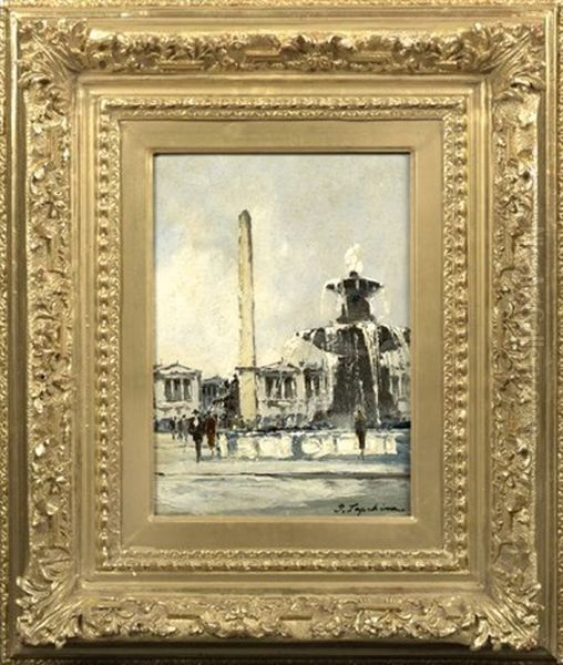 Place De La Concorde, Paris Oil Painting by Georgi Alexandrovich Lapchine