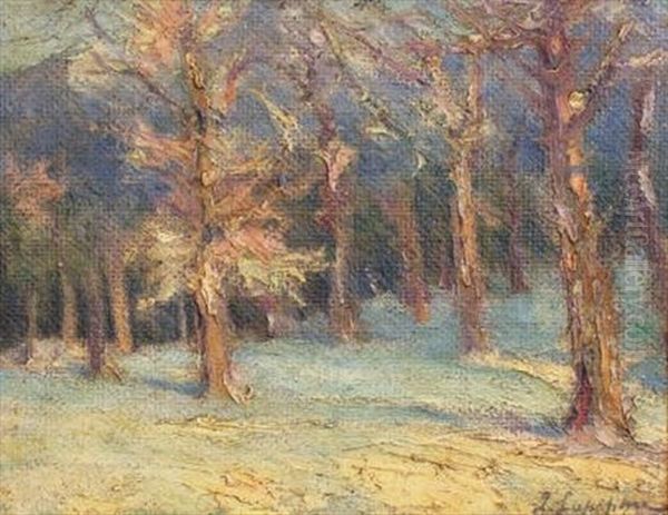 Foret Enneigee Oil Painting by Georgi Alexandrovich Lapchine