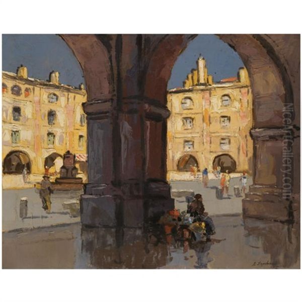 Town Square Oil Painting by Georgi Alexandrovich Lapchine