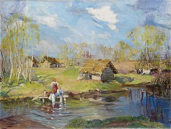 Premiere Verdure, Russie Oil Painting by Georgi Alexandrovich Lapchine