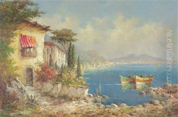 Villas Along The Bay Of Naples Oil Painting by Georgi Alexandrovich Lapchine