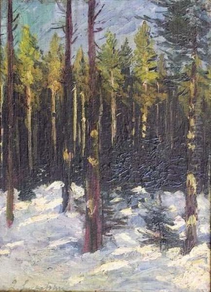 Foret Enneigee Oil Painting by Georgi Alexandrovich Lapchine