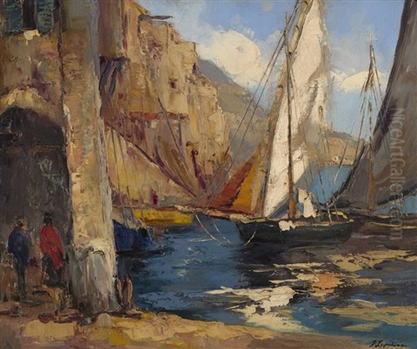 Seaport Oil Painting by Georgi Alexandrovich Lapchine