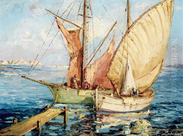 Bateaux De Pecheurs Oil Painting by Georgi Alexandrovich Lapchine