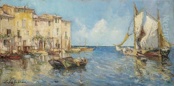 Barques Et Tartanes Aux Martigues Oil Painting by Georgi Alexandrovich Lapchine