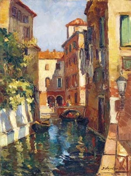 Vue Des Canaux A Venise Oil Painting by Georgi Alexandrovich Lapchine