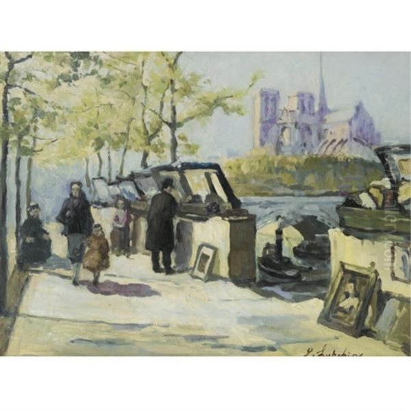 Merchants Along The Wharf, Paris Oil Painting by Georgi Alexandrovich Lapchine