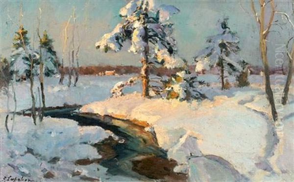 Paysage Enneige Oil Painting by Georgi Alexandrovich Lapchine