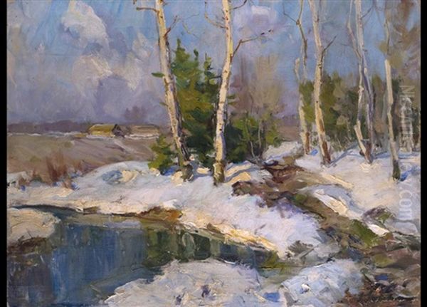 Winterlandschaft Oil Painting by Georgi Alexandrovich Lapchine