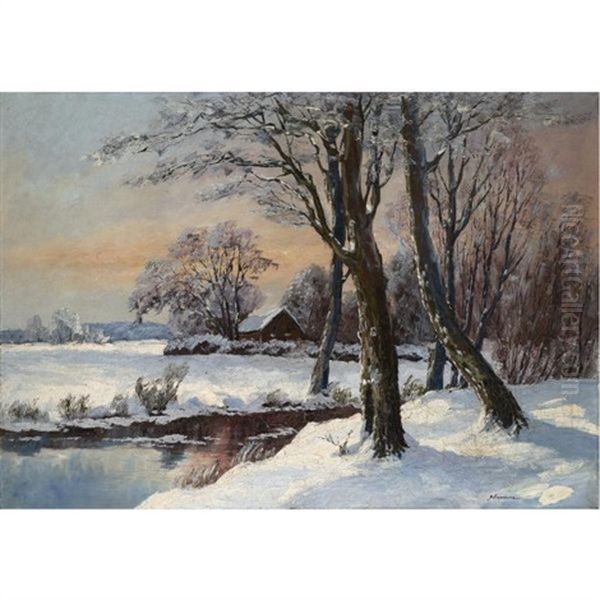 Winter Landscape Oil Painting by Georgi Alexandrovich Lapchine