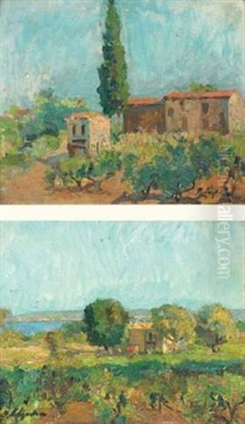 Paysage Du Midi (+ Another; Pair) Oil Painting by Georgi Alexandrovich Lapchine