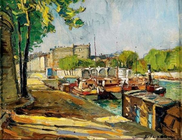 Les Quais De Seine A Paris Oil Painting by Georgi Alexandrovich Lapchine