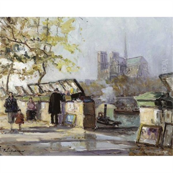 Along The Seine, Paris Oil Painting by Georgi Alexandrovich Lapchine