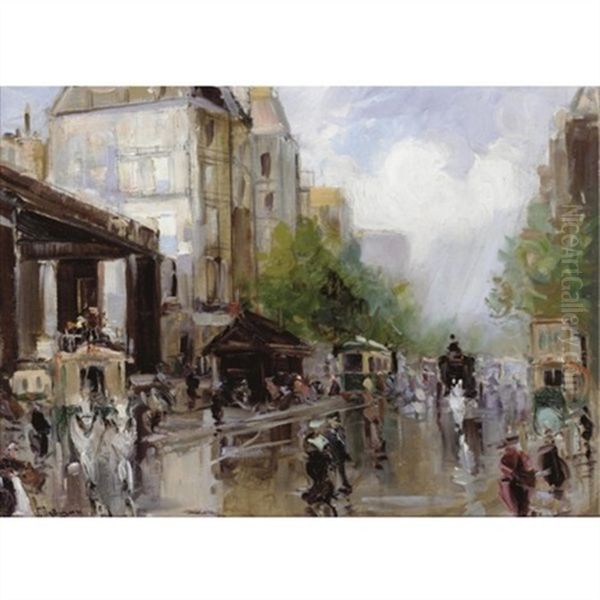 A Busy Street, Paris by Georgi Alexandrovich Lapchine