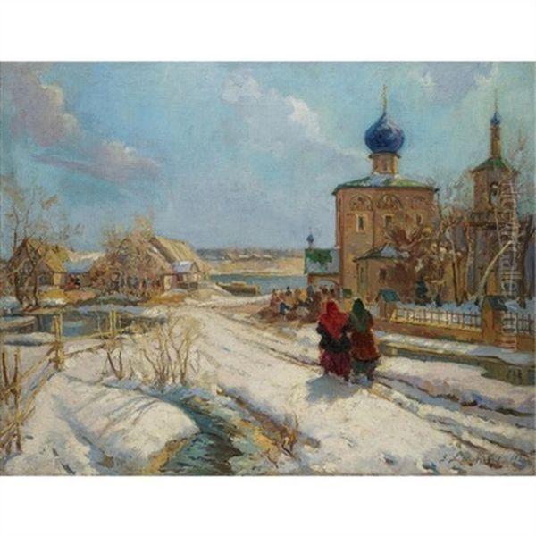 Early Spring Oil Painting by Georgi Alexandrovich Lapchine