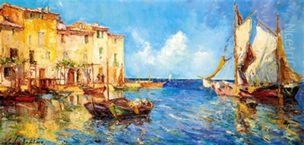 Barques Et Tartanes Aux Martigues Oil Painting by Georgi Alexandrovich Lapchine