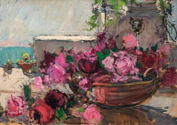 Le Patio Fleuri Oil Painting by Georgi Alexandrovich Lapchine