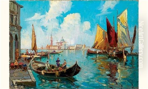 Gondoles A Venise by Georgi Alexandrovich Lapchine