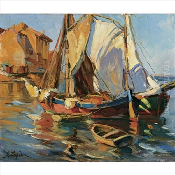 Boats In Martigues by Georgi Alexandrovich Lapchine