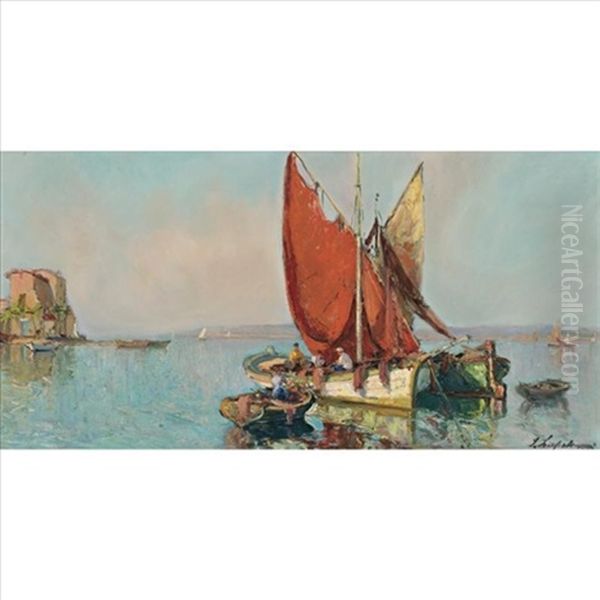 Boats Oil Painting by Georgi Alexandrovich Lapchine