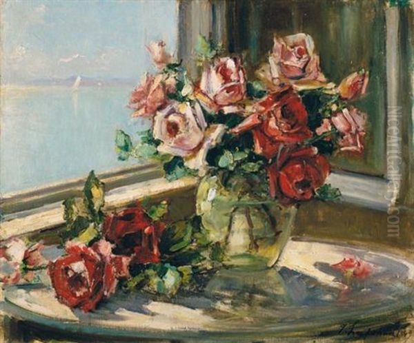 Roses Oil Painting by Georgi Alexandrovich Lapchine