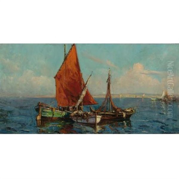 Boats Oil Painting by Georgi Alexandrovich Lapchine