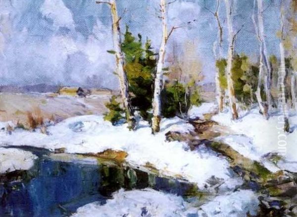 Paysage Hivernal Aux Bouleaux Oil Painting by Georgi Alexandrovich Lapchine