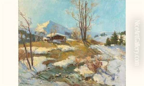 Paysage D'hiver Oil Painting by Georgi Alexandrovich Lapchine