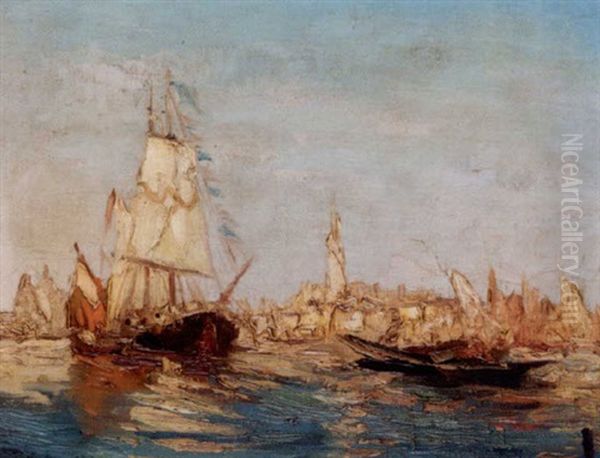 Boats On An Italian River by Georgi Alexandrovich Lapchine