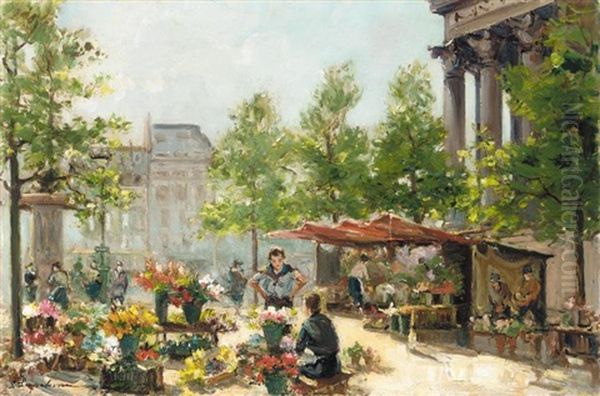 The Flower Market Oil Painting by Georgi Alexandrovich Lapchine