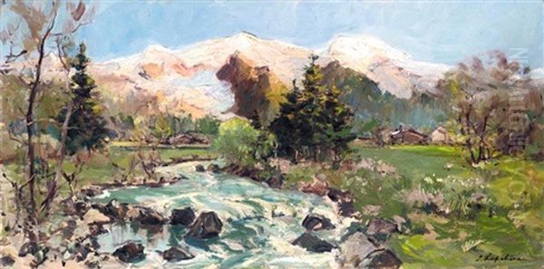 Alpine Landscape Oil Painting by Georgi Alexandrovich Lapchine