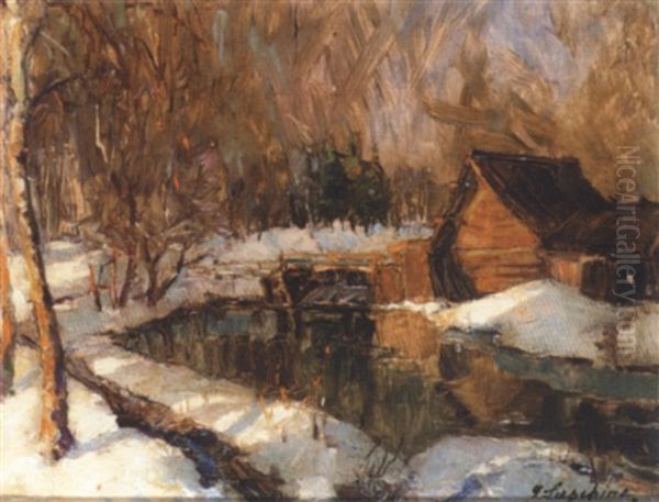 Winter Sun Oil Painting by Georgi Alexandrovich Lapchine