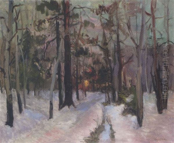 Sunset In The Forest Oil Painting by Georgi Alexandrovich Lapchine