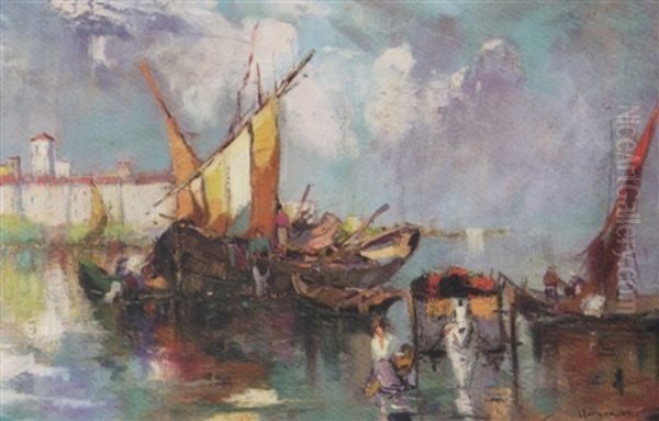 Italian Lake Oil Painting by Georgi Alexandrovich Lapchine