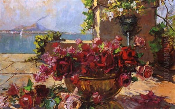 Le Patio Fleuri Oil Painting by Georgi Alexandrovich Lapchine