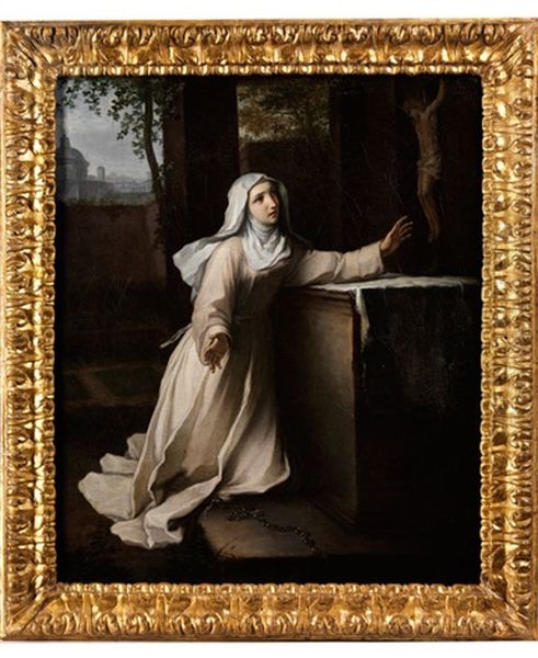 Junge Nonne In Anbetung Des Kreuzes Oil Painting by Nicolo Lapiccola