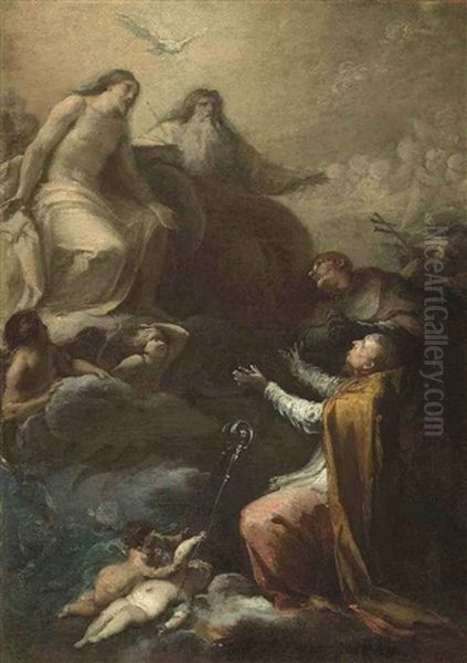 The Holy Trinity Appearing Before Saints Gregory Barbarigo And Carlo Borromeo Oil Painting by Nicolo Lapiccola