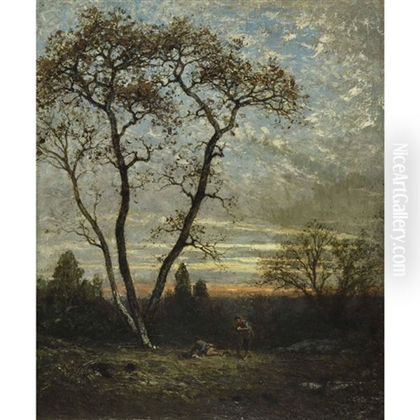 Abendlandschaft Mit Jagern Oil Painting by Louis-Emile Lapierre