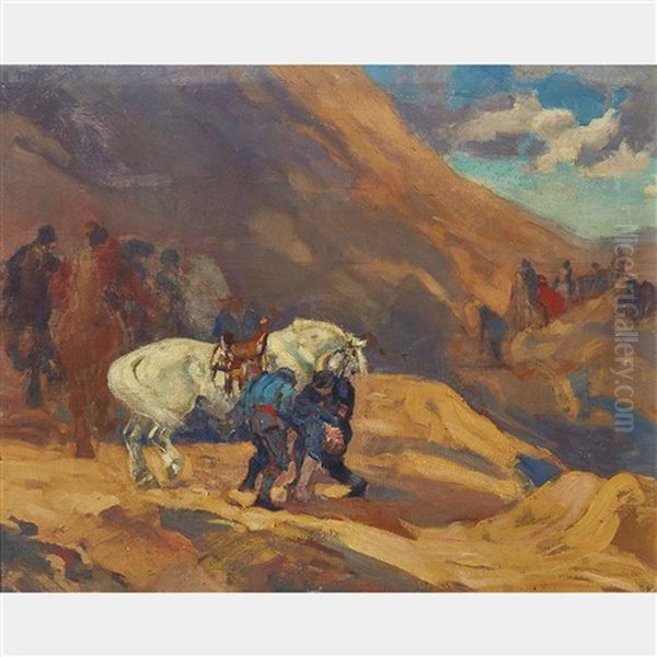 Horse And Riders Oil Painting by Andreas Christian Gottfried Lapine