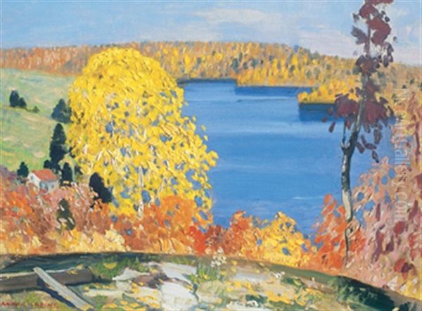 Laurentian Autumn Oil Painting by Andreas Christian Gottfried Lapine