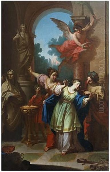 Saint Bibiana Refusing To Worship The Pagan Idols Oil Painting by Gaetano Lapis