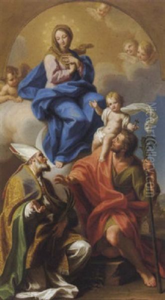 Madonna In Gloria Con San Cristoforo E Santo Vescovo Oil Painting by Gaetano Lapis