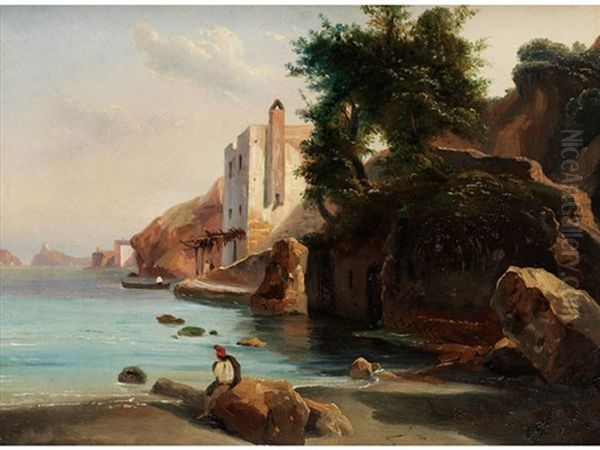 Blick Aus Einer Bucht Bei Neapel Oil Painting by Louis Auguste Lapito