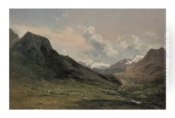 Vue D'une Vallee Dans Les Alpes Oil Painting by Louis Auguste Lapito