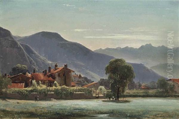 A Village In The Mountains Oil Painting by Louis Auguste Lapito