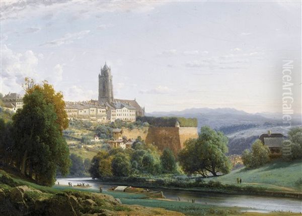 Blick Vom Marzili Auf Das Berner Munster Und Die Aare Oil Painting by Louis Auguste Lapito