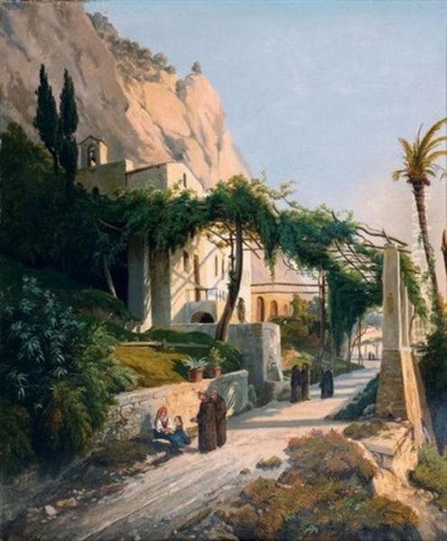 Vue Du Couvent Des Capucins A Amalfi Oil Painting by Louis Auguste Lapito