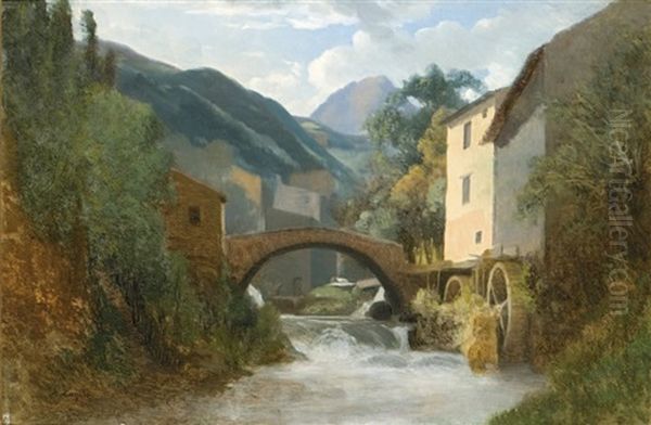 Torent Traversant Un Vilage De Montagne Oil Painting by Louis Auguste Lapito